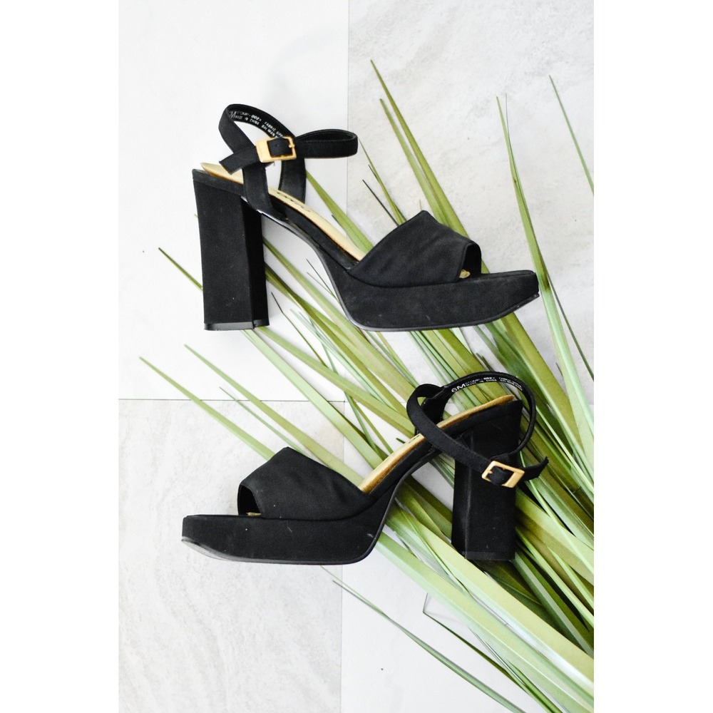 D'Antonio Stomp-002x Platform Sandals Women 6M Black Y2K Block Heel Square Toe